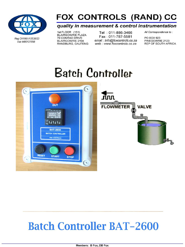 Fox Batch Controller BAT 2600 Leaflet | PDF