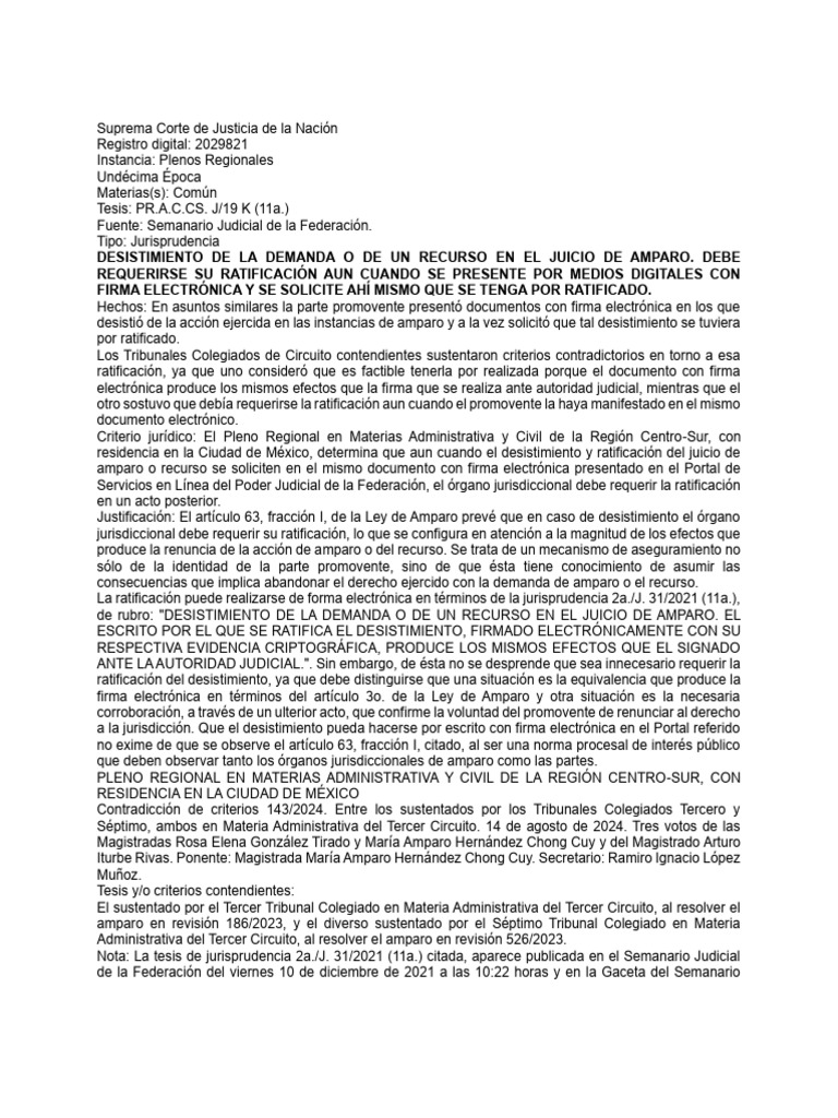 Ratificación de desistimiento en amparo | PDF | Caso de ley | Judicaturas