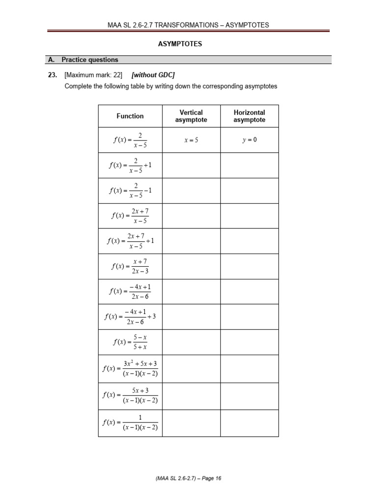 Asymptotes and Transformations Practice | PDF | Asymptote | Geometry