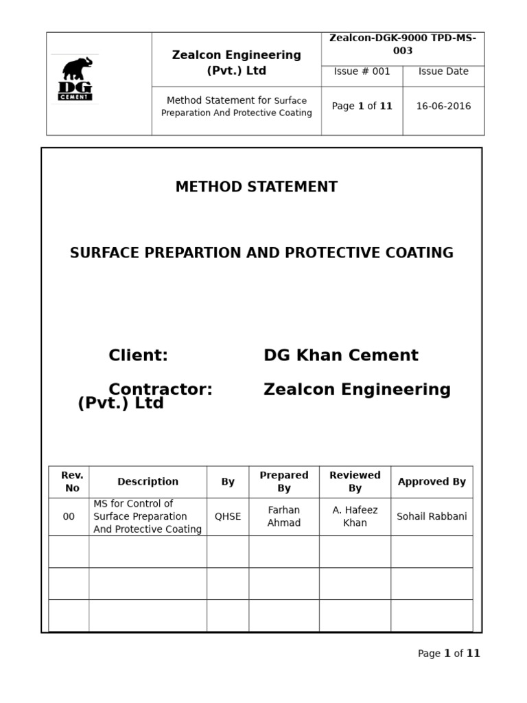 Surface Prep & Coating Method Statement | PDF | Paint | Steel