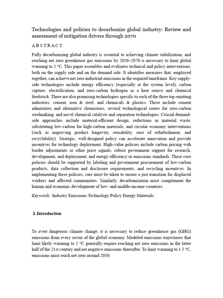 Decarbonizing Global Industry by 2070 | PDF | Climate Change Mitigation ...