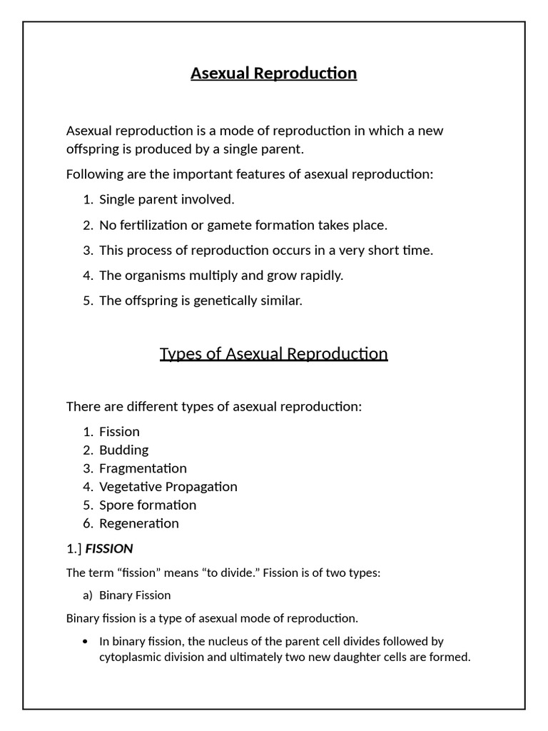 Asexual Reproduction: Types & Features | PDF | Sexual Reproduction ...