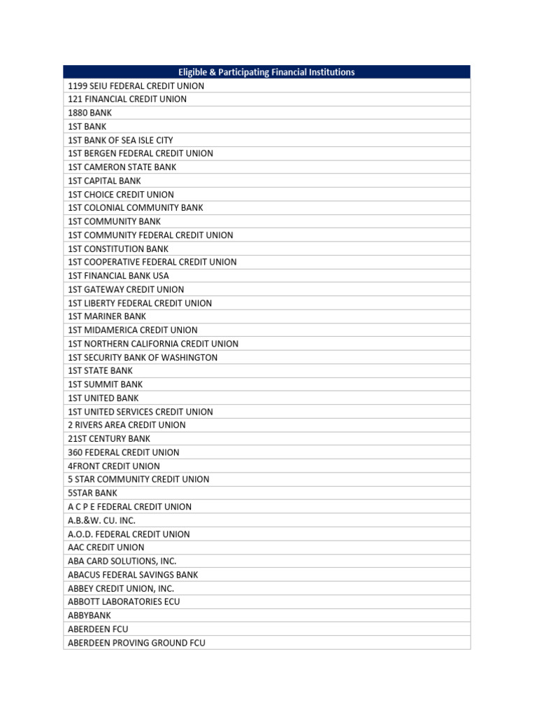Eligible Financial Institutions | PDF | Financial Services Companies Of The  United States | Institutional Investors