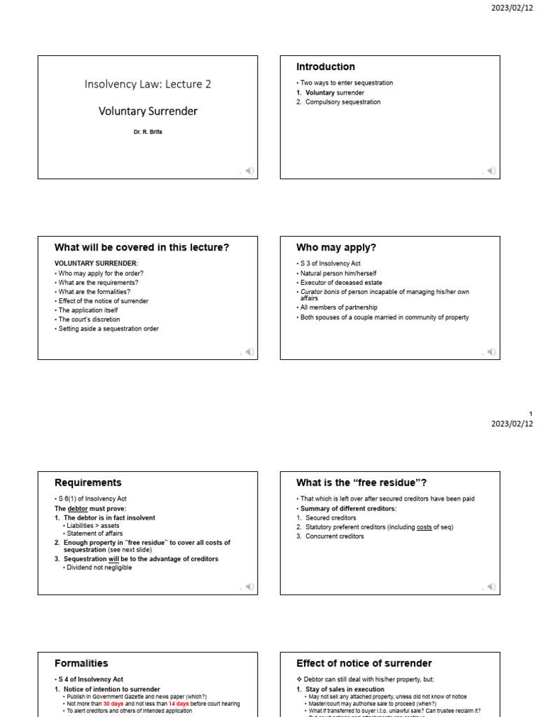 Voluntary Surrender In Insolvency Law Pdf Private Law Business Law