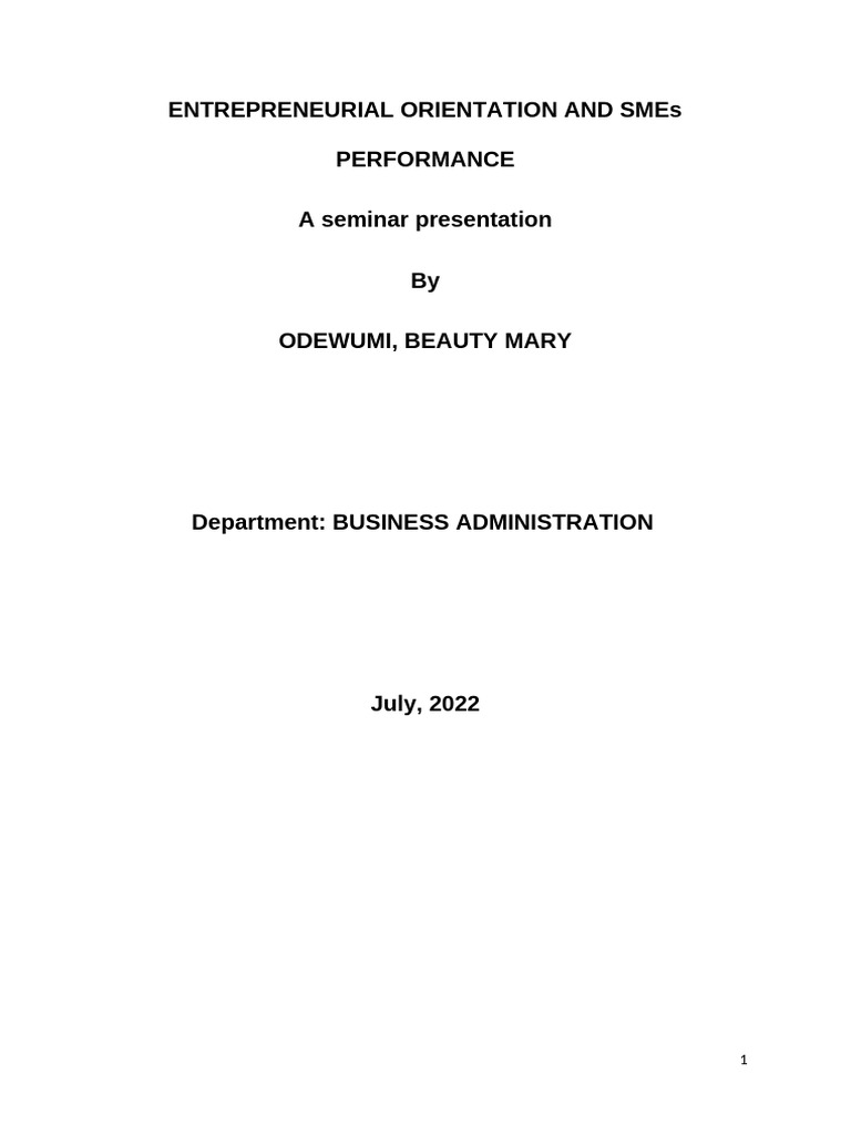Impact of Entrepreneurial Orientation on SMEs | PDF | Strategic Management