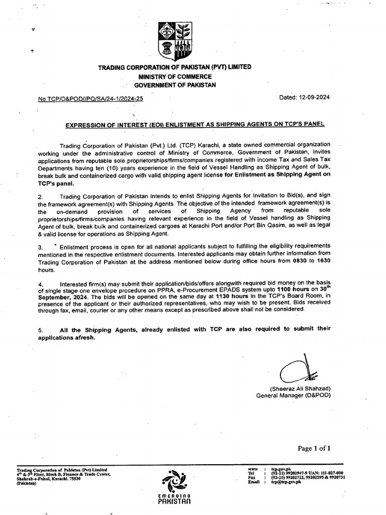 Shipping Agents EOI and Tender Terms Conditions | PDF | Cargo | Freight ...