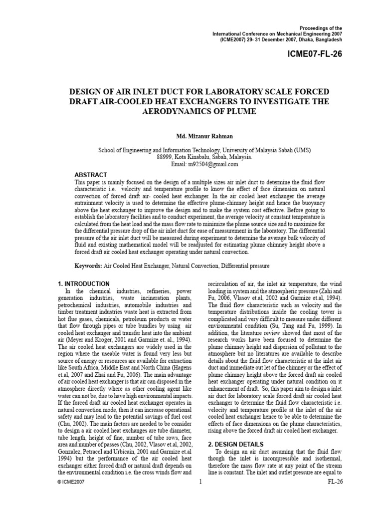 Air Inlet Duct Design for Heat Exchangers | PDF | Reynolds Number ...