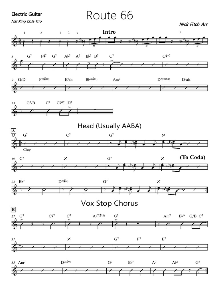 Route 66 - Electric Guitar Nat King Cole Trans | PDF