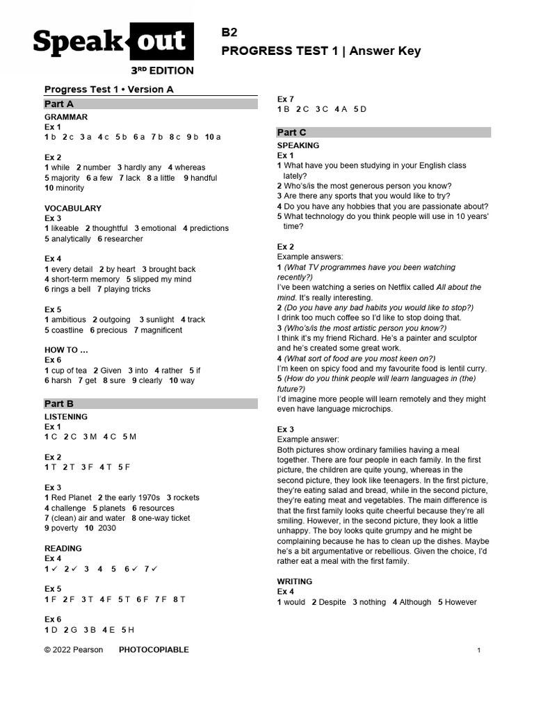 B2 Progress Test 1 Answer Key | PDF | Educational Technology