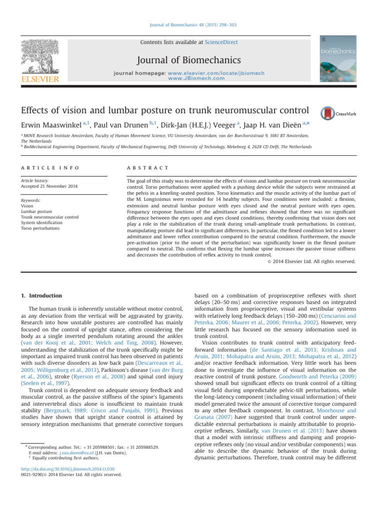 Trunk Control: Vision and Lumbar Posture | PDF | Pelvis | Electromyography