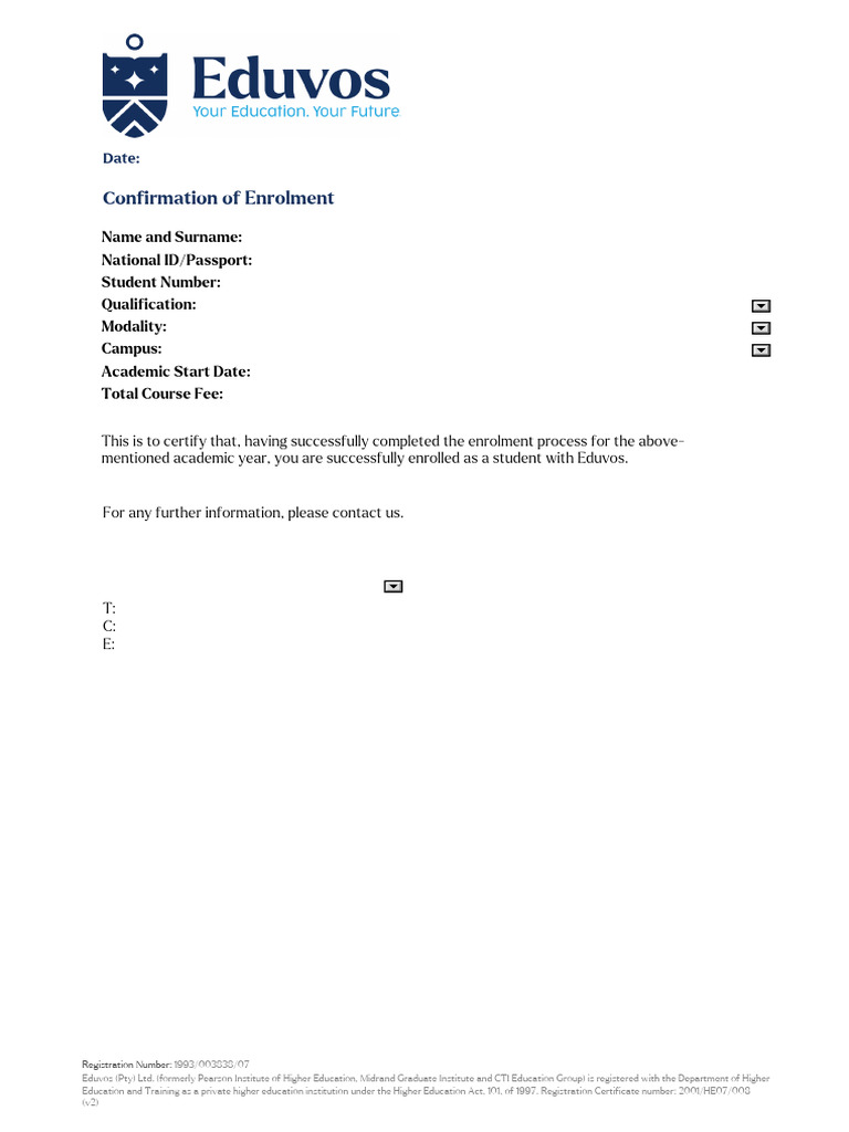Eduvos Student Enrollment Confirmation | PDF