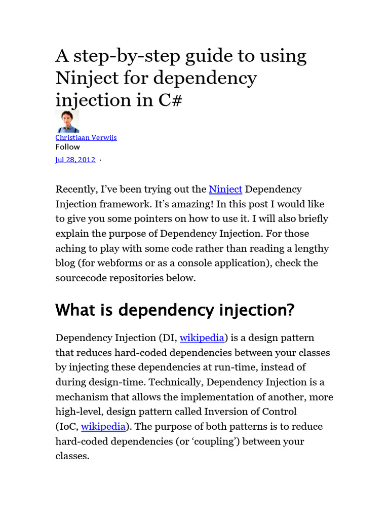 Ninject Dependency Injection Guide for C# | PDF | Unit Testing | C ...