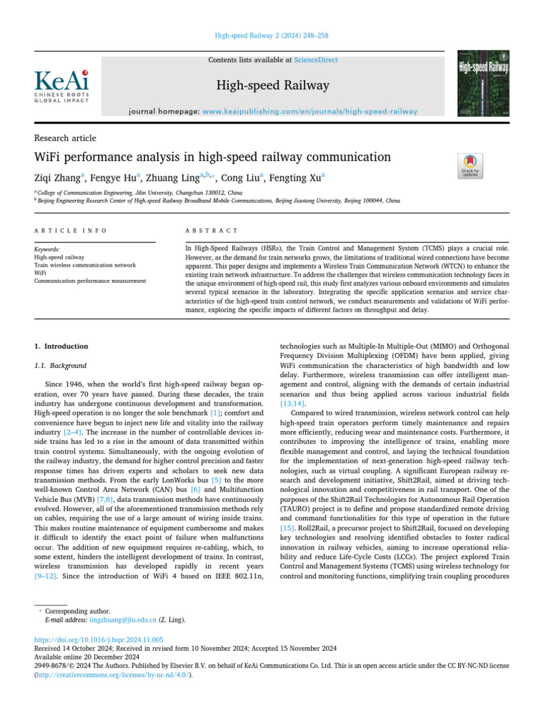WiFi Performance in High-Speed Railways | PDF | Computer Network | Wi Fi