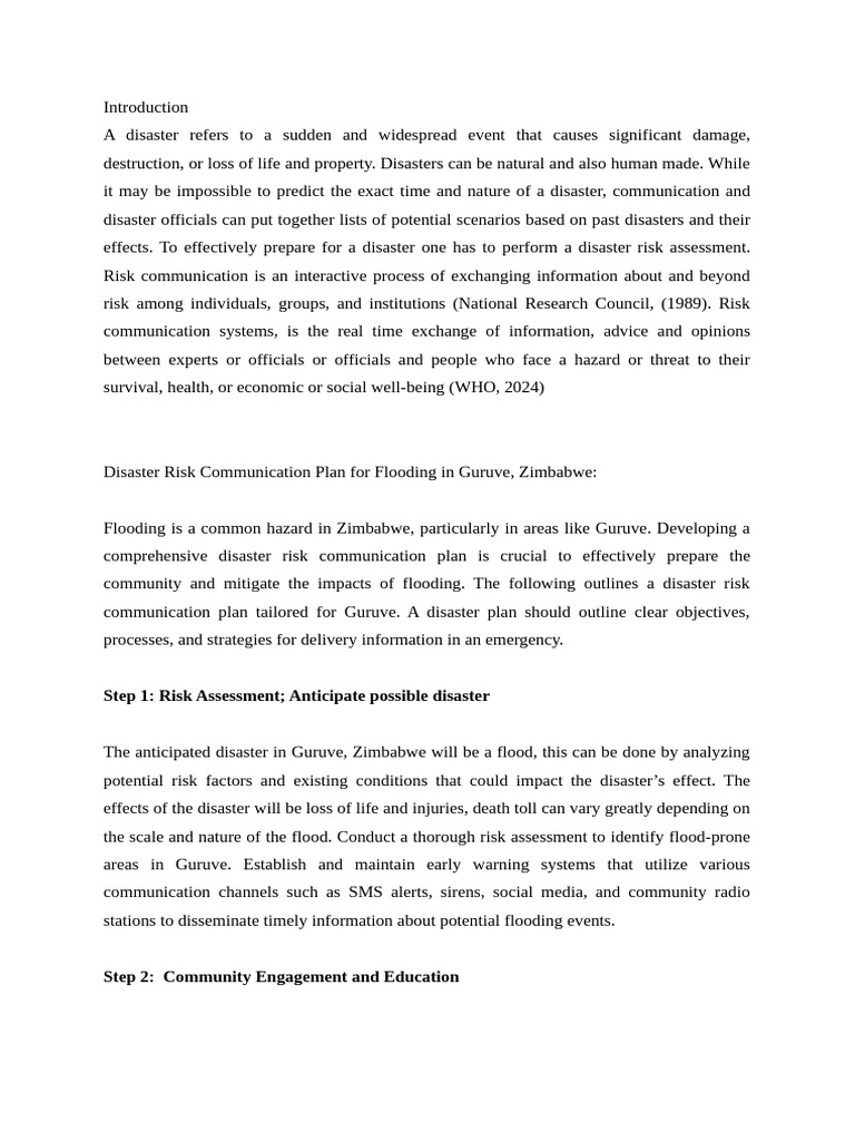 Flood Risk Communication Plan for Guruve | PDF | Emergency Management ...