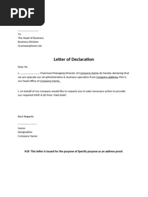 Declaration Letter Format Templates How To Write Declaration Letter