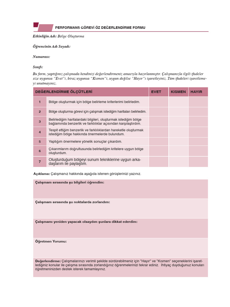 COG - 9.7-Öz Değerlendirme Formu | PDF
