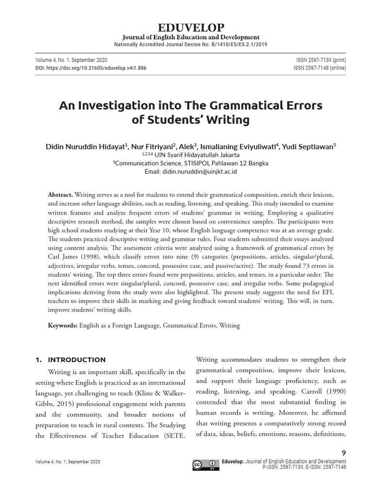 Grammatical Errors in Student Writing | PDF | Grammatical Number ...