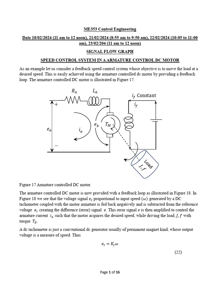 Illustration of Signal Flow Graph For Speed Control of DC Motor | PDF ...