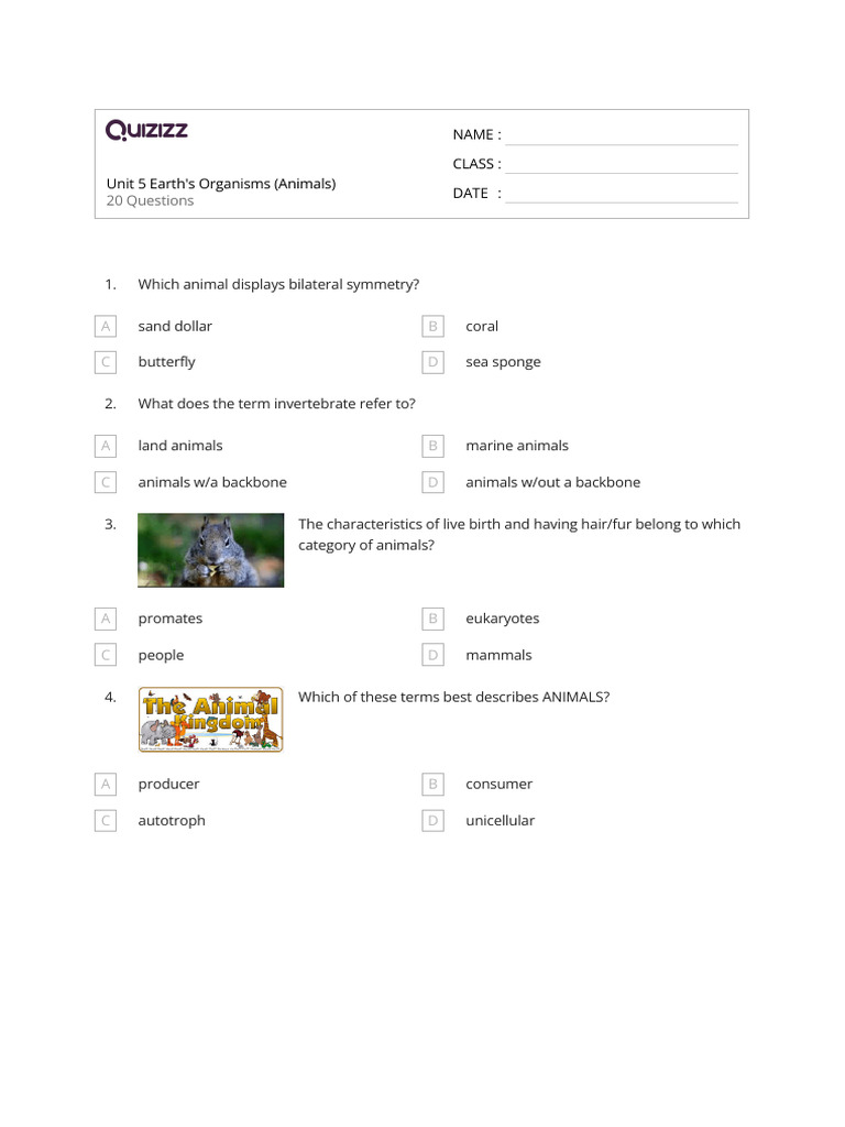 Unit 5 Earth S Organisms Animals Pdf