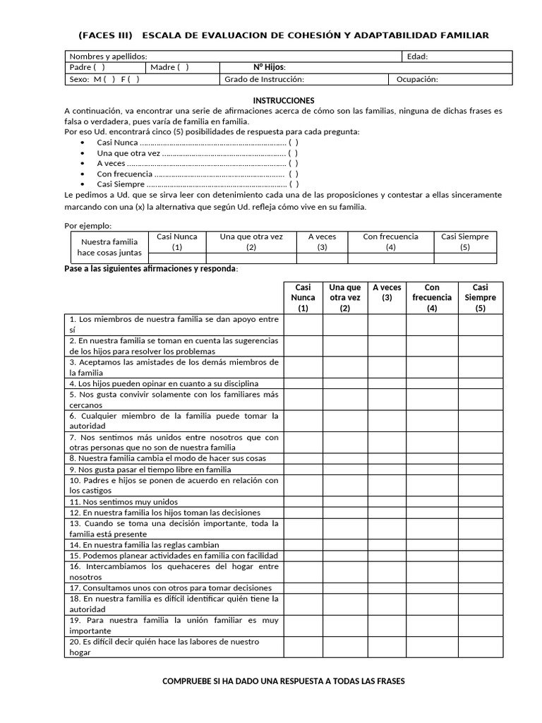 Evaluación de Cohesión Familiar FACES III | PDF