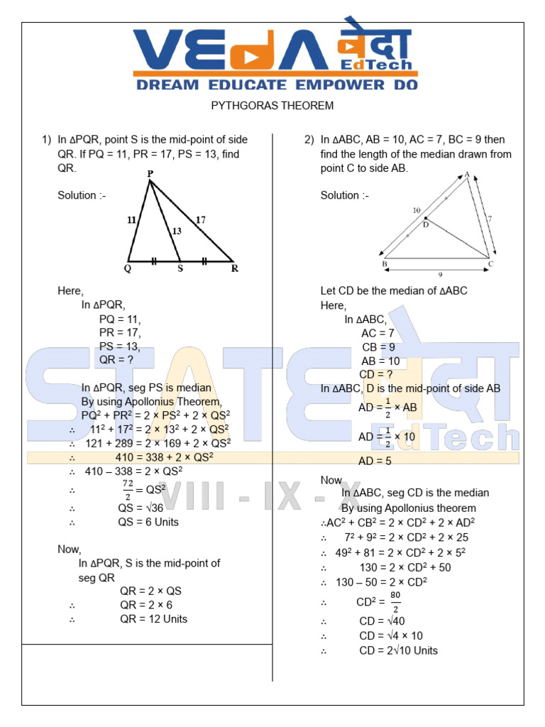 Pythagoras Theorem Practice Set 2.2 | PDF | Mathematics