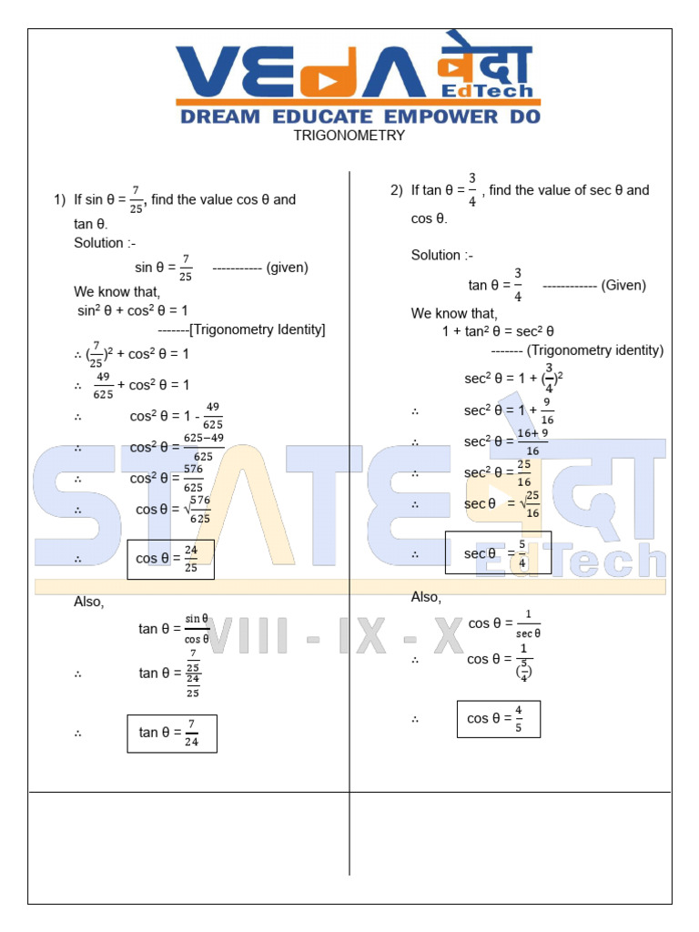 Trigonometry Practice Set 6.1 | PDF | Trigonometry | Trigonometric ...