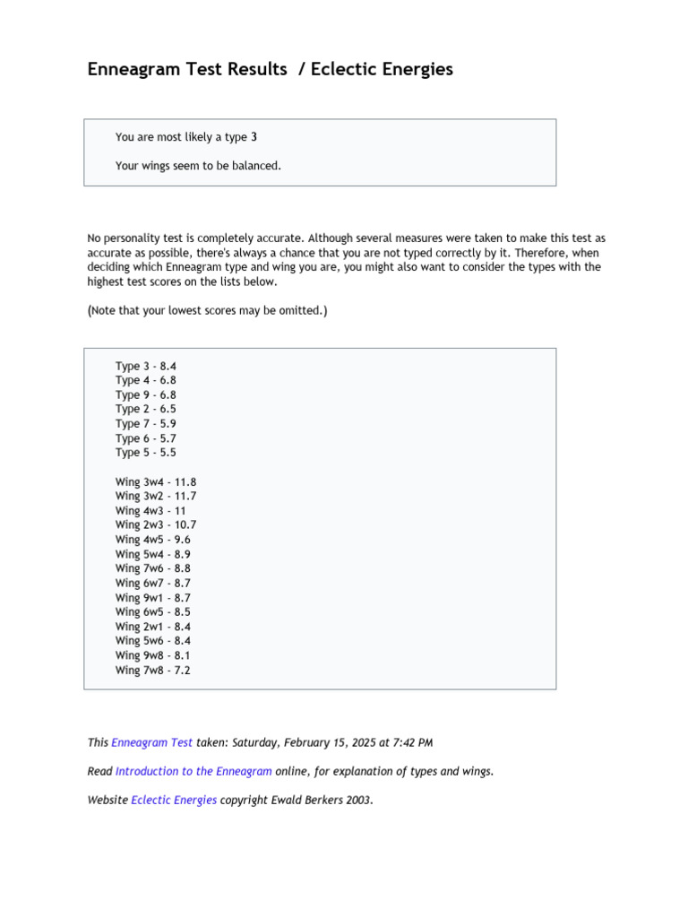 Enneagram Test | PDF