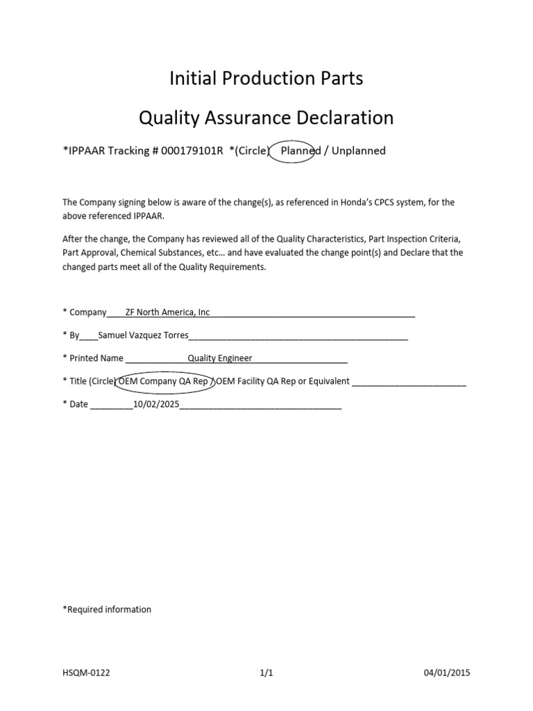 IPPAAR Quality Assurance Declaration | PDF