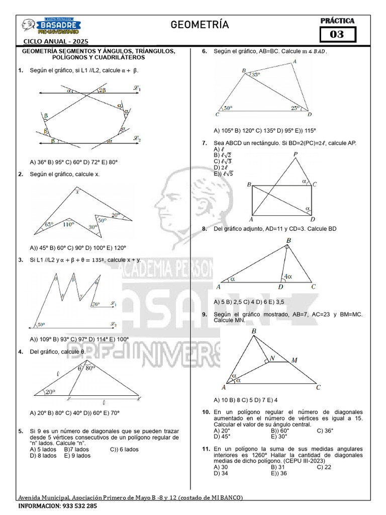 Ejercicios de Geometría 2025: Segmentos y Ángulos | PDF | Geometría ...