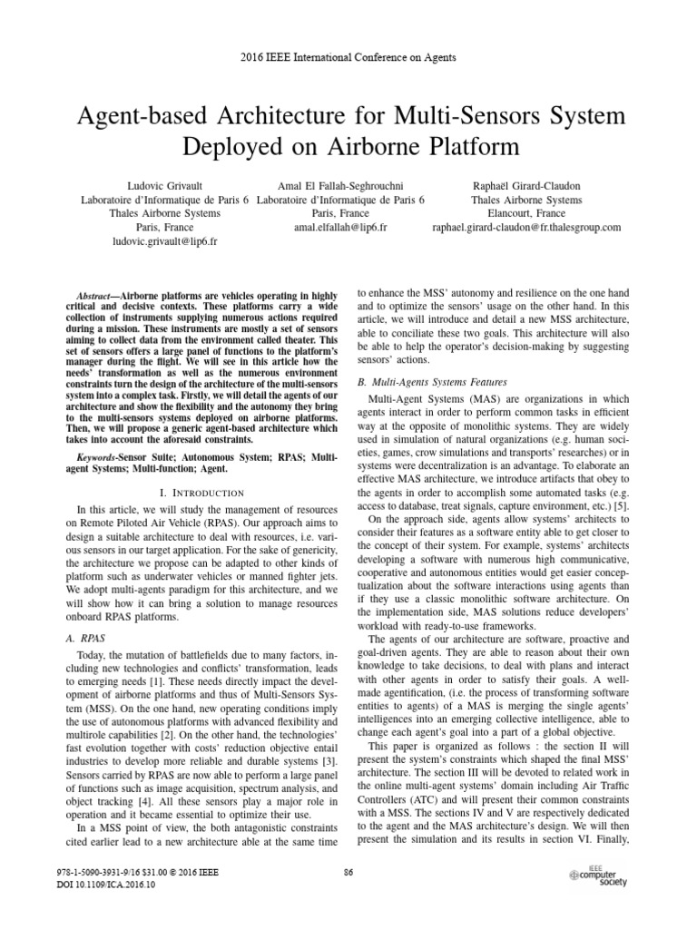 Agent-Based Multi-Sensor Systems for RPAS | PDF | Simulation | System