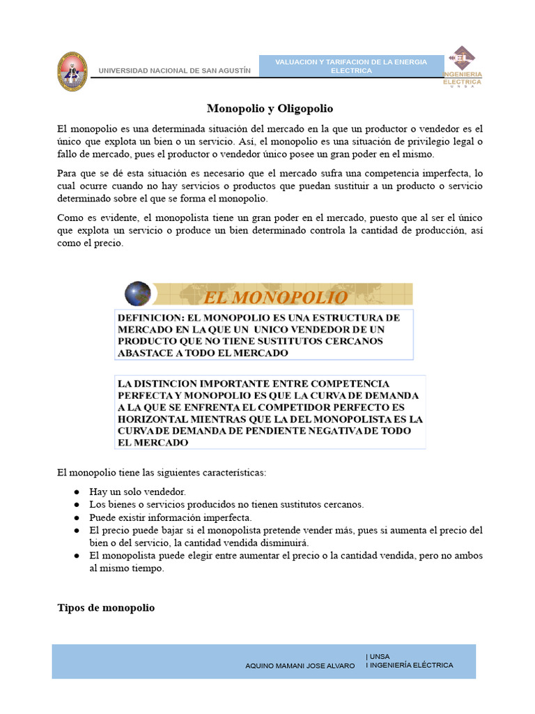 Monopolio y Oligopolio en Economía | PDF | Monopolio | Mercado (economía)