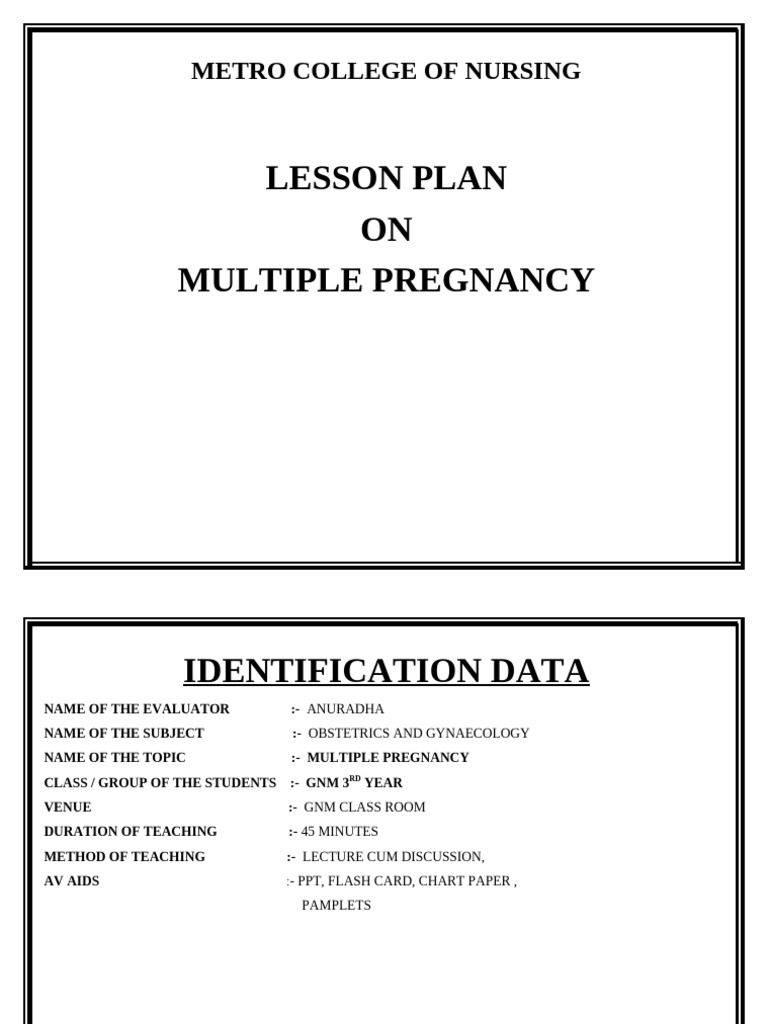 Multiple Pregnancy Lesson Plan | PDF | Childbirth | Twin
