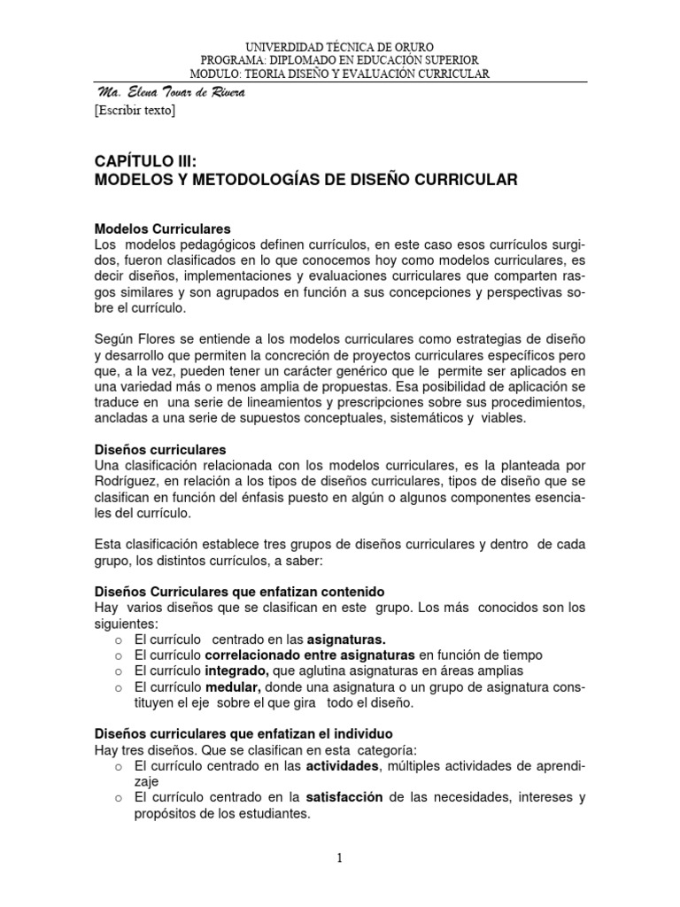 Modelos y Metodologías Curriculares | PDF | Plan de estudios | Evaluación