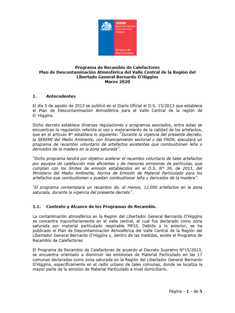 Recambio de Calefactores en O'Higgins | PDF | La contaminación del aire ...