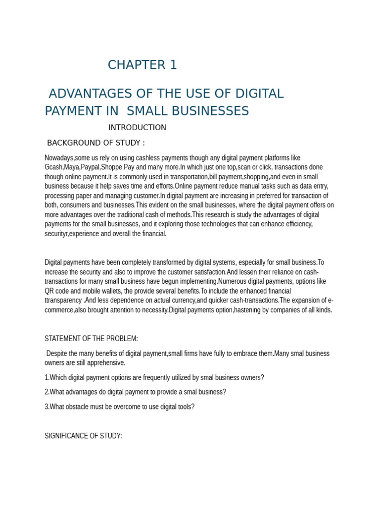 Group 4 - Advantages of The Use of Digital Payment in Small Businesses ...