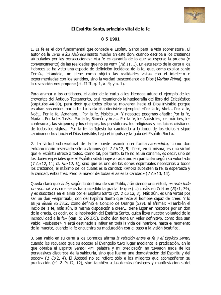 El Espíritu Santo, Pincipio Vital de La Fe | PDF | Fe | espíritu Santo