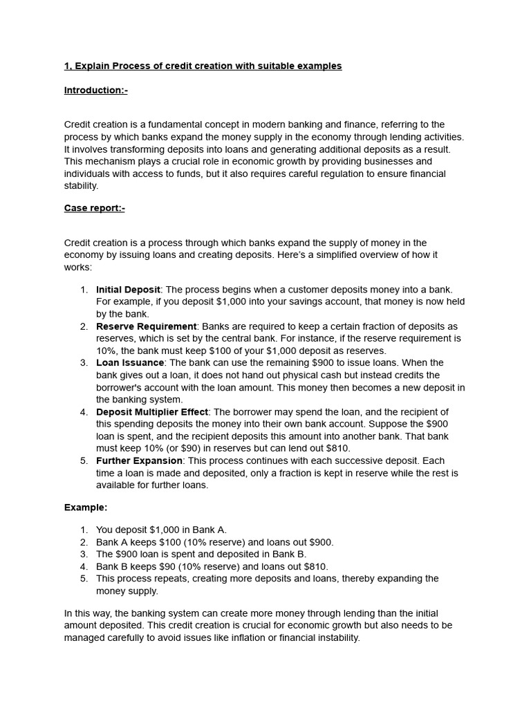 Credit Creation Process Explained | PDF | Money Creation | Banks