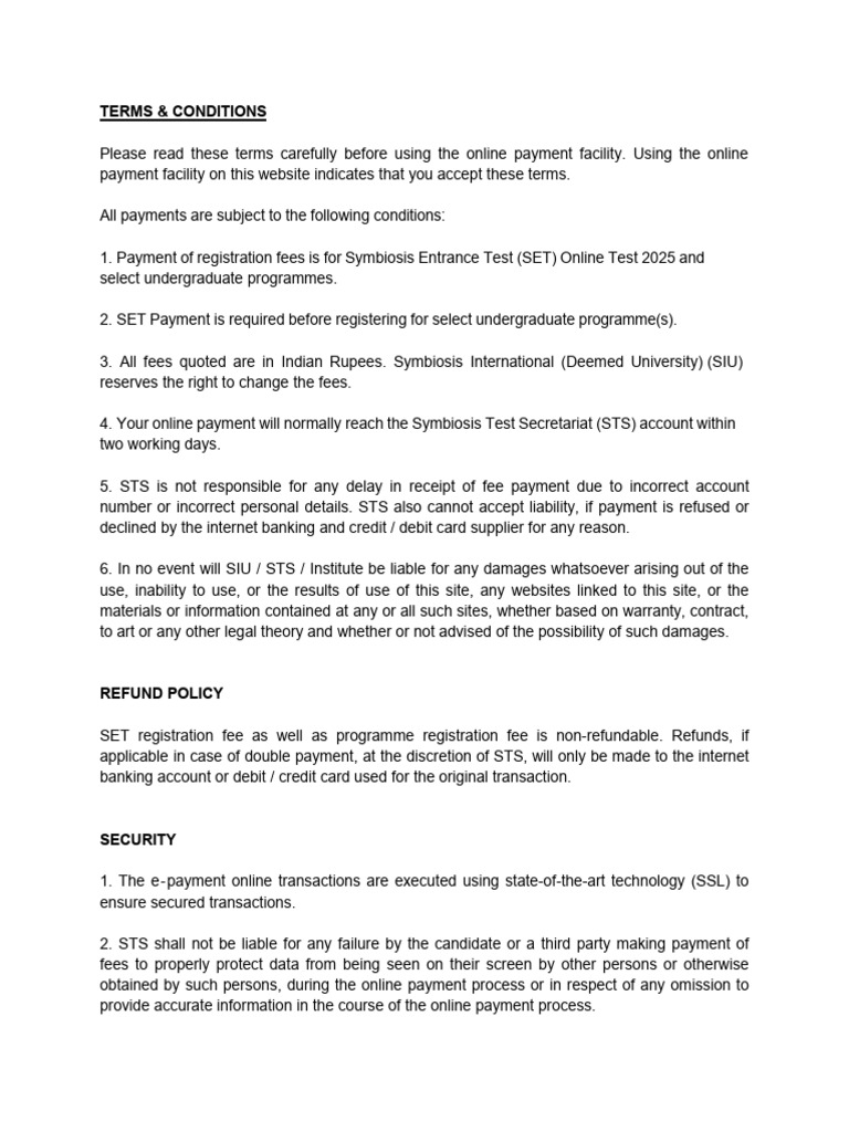 SET 2025 Online Payment Terms & Conditions | PDF | Payments | Debit Card