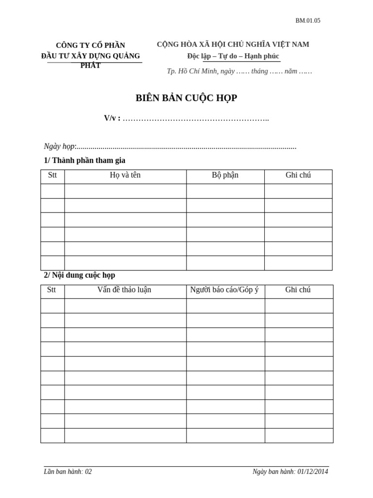 BM.01.05 Biên Bản Cuộc Họp | PDF