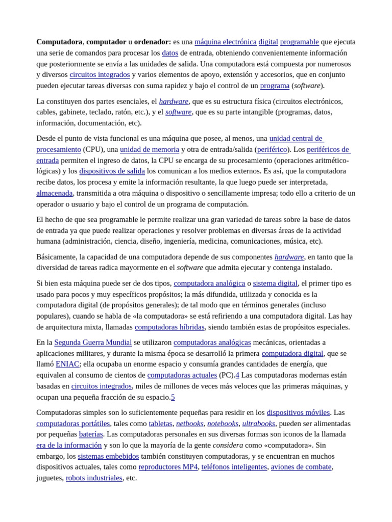 Tipos y funciones de computadoras | PDF | Periférico | Hardware de la ...