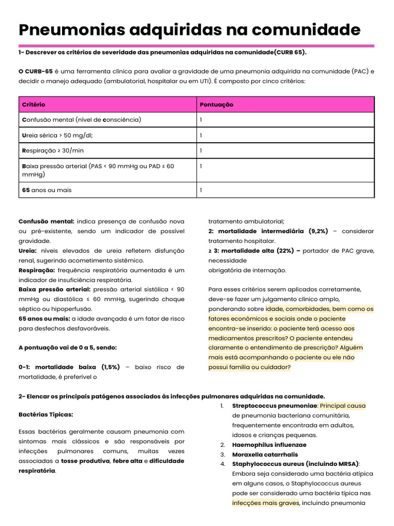 Critérios e Patógenos da Pneumonia Comunitária | PDF | Pneumonia ...