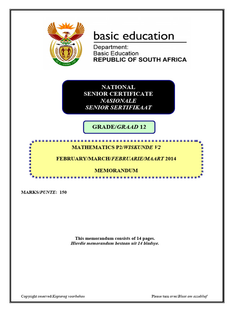 Mathematics P2 Feb-March 2014 Memo Afr - Eng | PDF | Descriptive Statistics