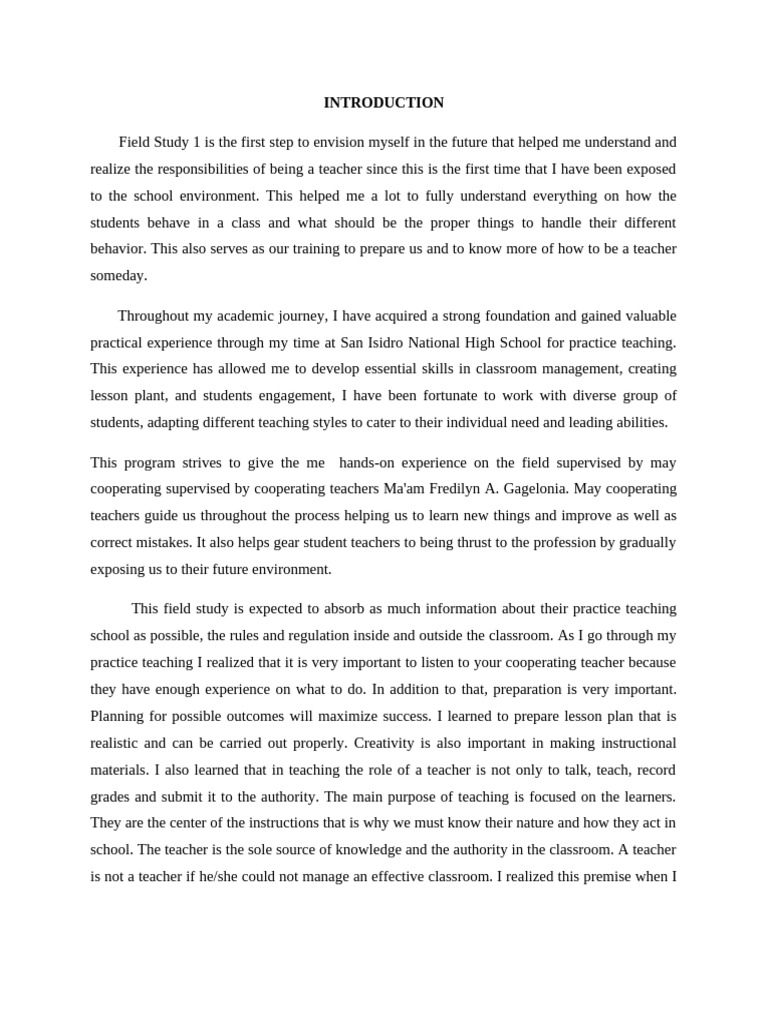 Future Teacher's Field Study Insights | PDF | Educational Assessment ...