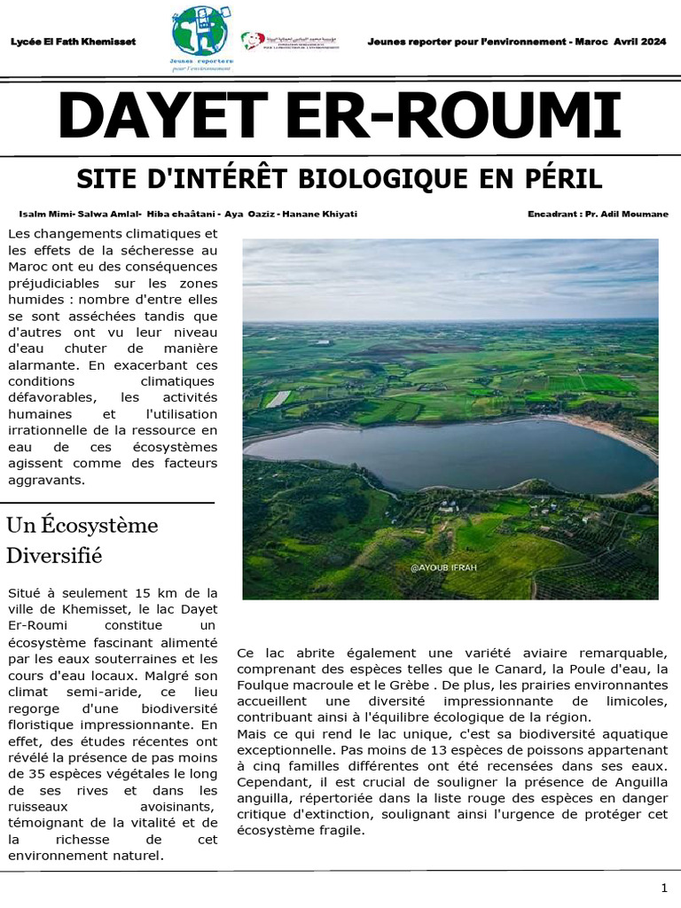 Protection du lac Dayet Er-Roumi | PDF | Développement durable | Sécheresse