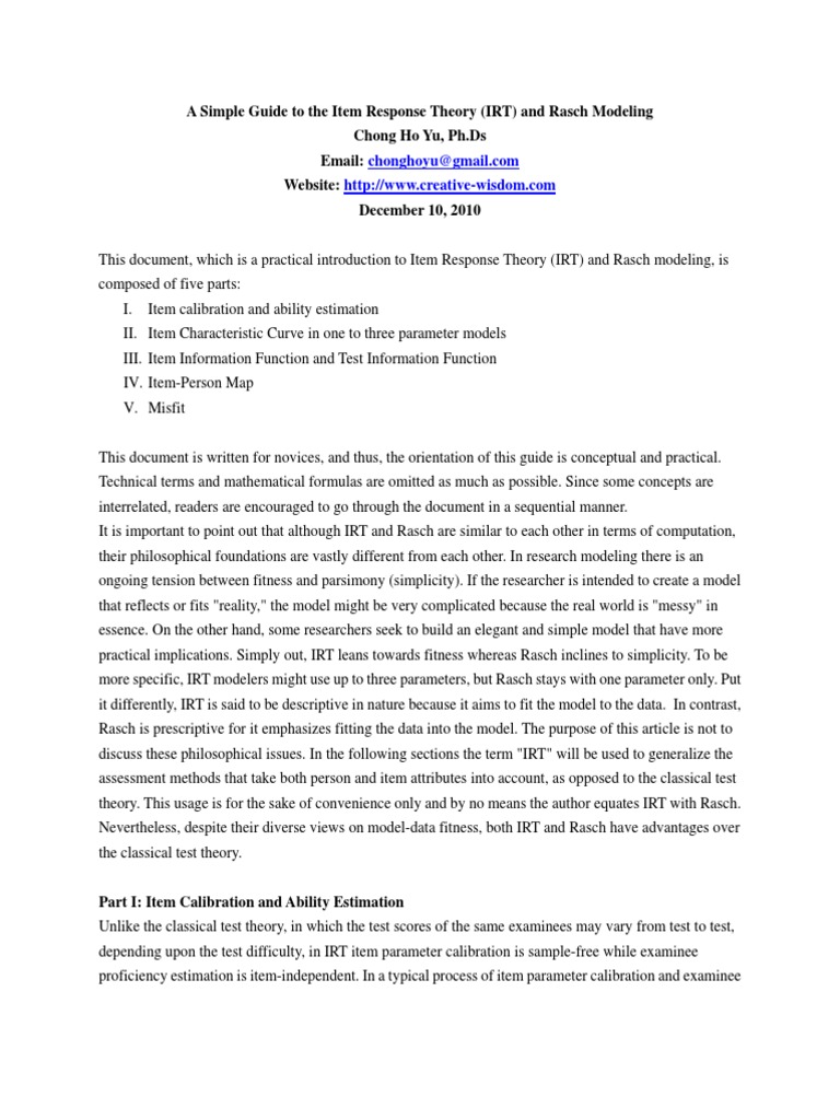 Introduction to IRT and Rasch Modeling | PDF | Computers