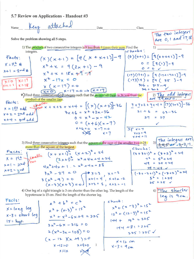 KEY For 5.7 Handout #3 | PDF