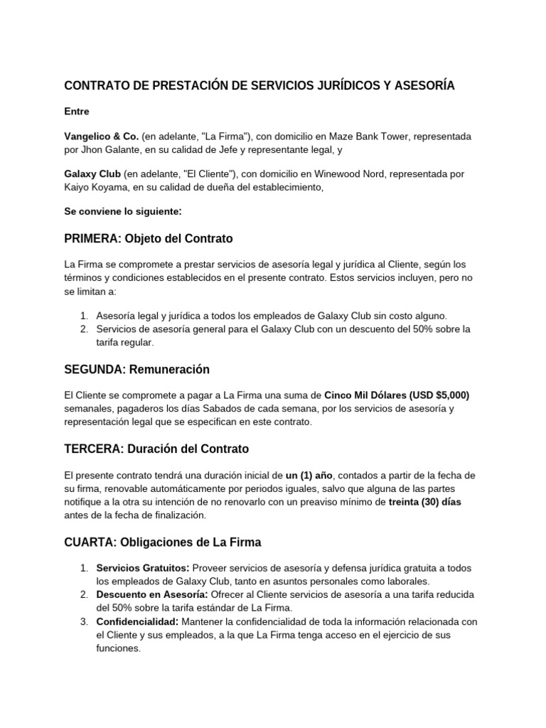 Contrato de Prestación de Servicios Jurídicos y Asesoría | PDF