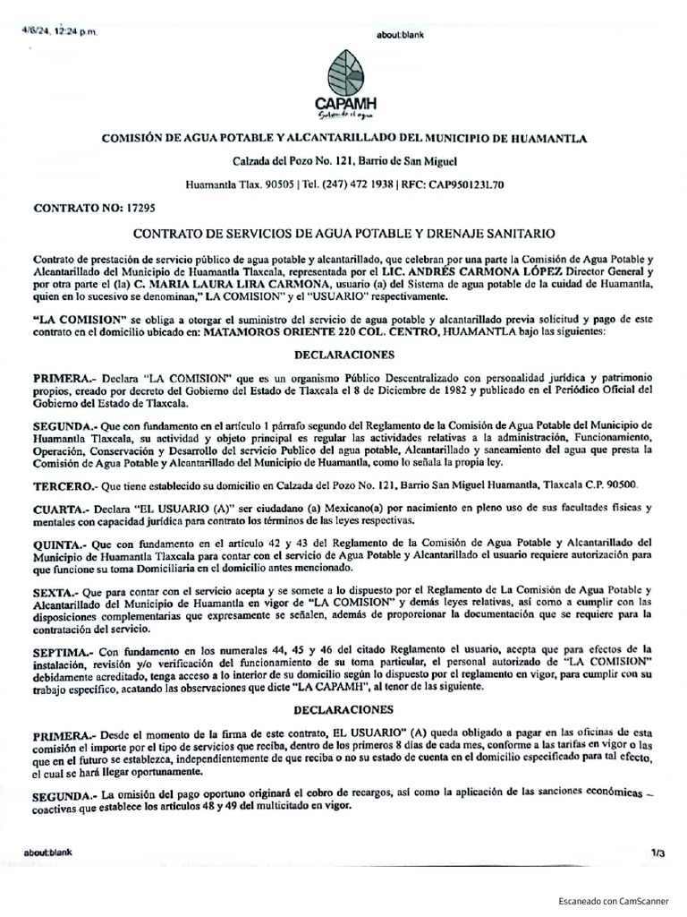 Contrato de Agua Potable - Huamantla | PDF