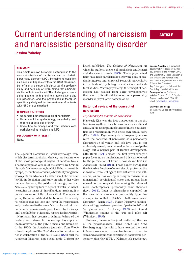 Current Understanding of Narcissism | PDF | Narcissism | Mental Disorder