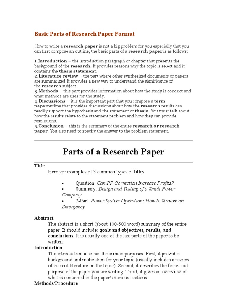 the different parts of a common type of research paper
